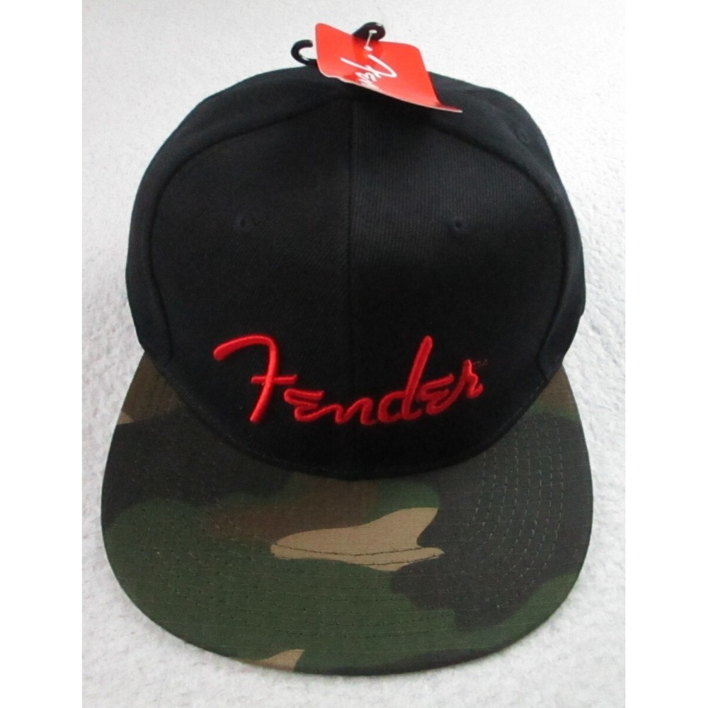 NWT Fender Guitar Hat Cap‎ Snapback Camo Flat Bill Black Red Logo The Classics